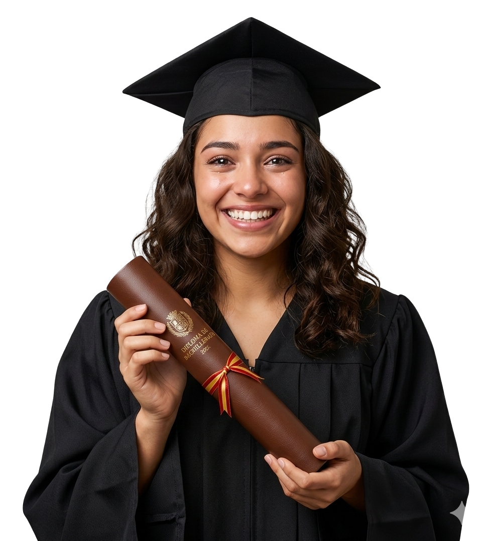 Estudiante feliz graduándose de su bachillerato virtual en Weston Learning